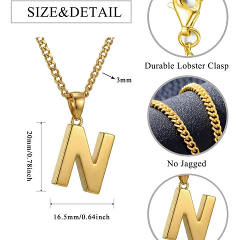 Initial Pendant Necklace 14K Gold Plated with Cuban Chain