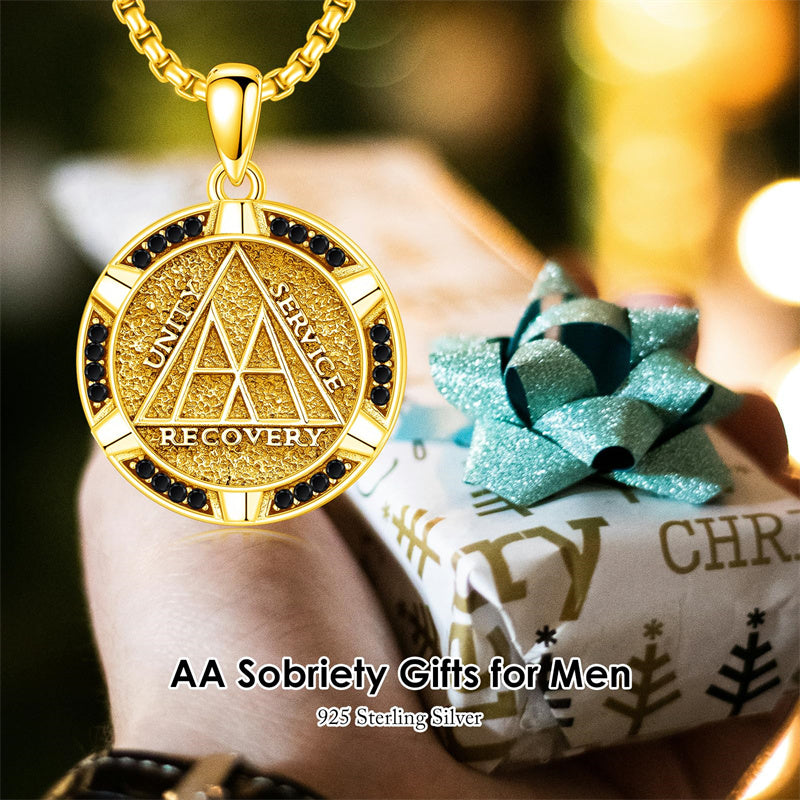 Sterling Silver AA Sobriety Alcoholics Anonymous  Pendant Necklace for Men