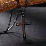 14K Gold  Plated Wooden Cross Crucifix Pendant Necklace for Men