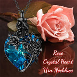 Sterling Silver Heart Crystal Rose Urn Necklaces for Ashes for Women