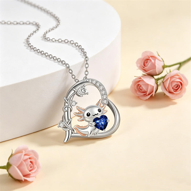 Sterling Silver Birthstone Axolotl Pendant Necklace Jewelry Gifts for Women