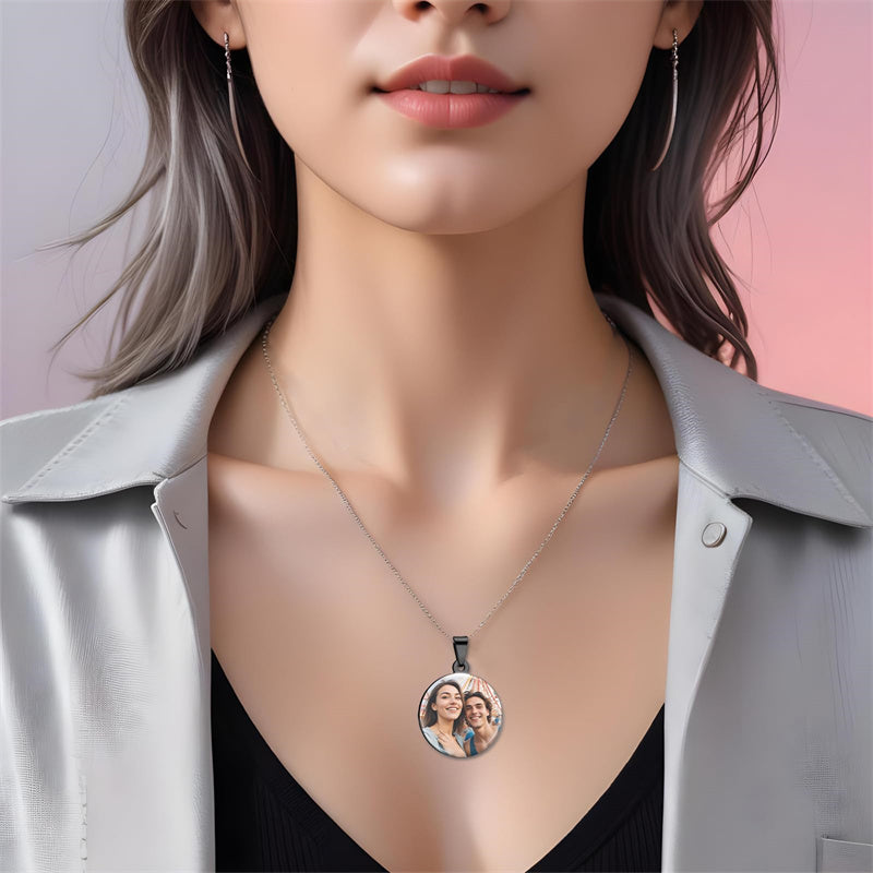 Stainless Steel  Round Customized Photo Pendant Necklace