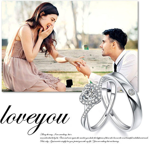 Sterling Silver Cubic Zirconia Endless Love Matching Set Couple Rings