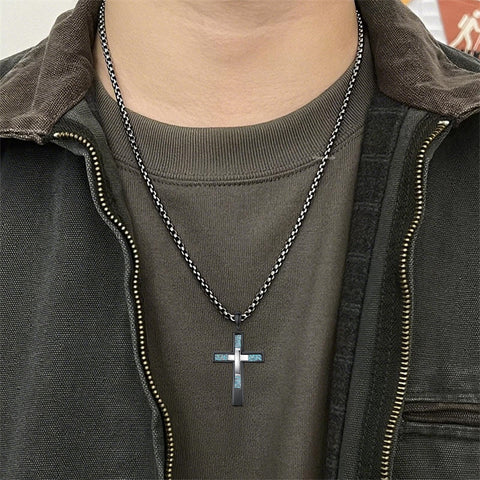 Sterling Silver Cross Christian Pendant Necklace for Men