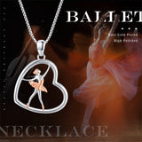 Ballet Heart Necklace S925 Sterling Silver Heart Pendant Necklaces Jewelry Gifts for Women Teen Girls Mum Girlfriends Birthday Gift