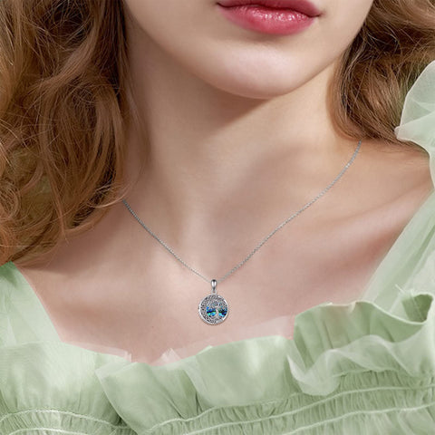 Sterling Silver Tree of Life Urn Necklaces Abalone Opal Shell Cremation Jewelry for Ashes