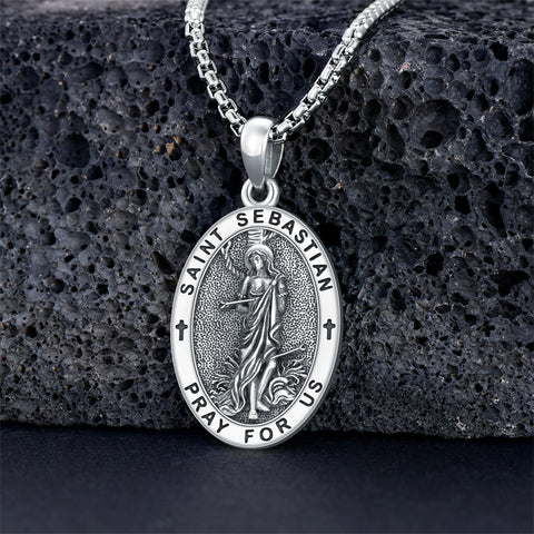 Sterling Silver Amulet Medal  St Sebastian Saint Christopher Viking Deer Pendant Necklace
