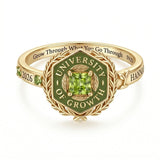 Sterling Silver Laurel Wreath Personalized Square Cut Birthstone  Class Ring for Women
