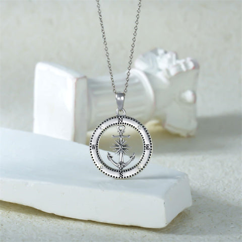 Sterling Silver Earth Swordfish Trident Compass Anchor Pendant Necklace