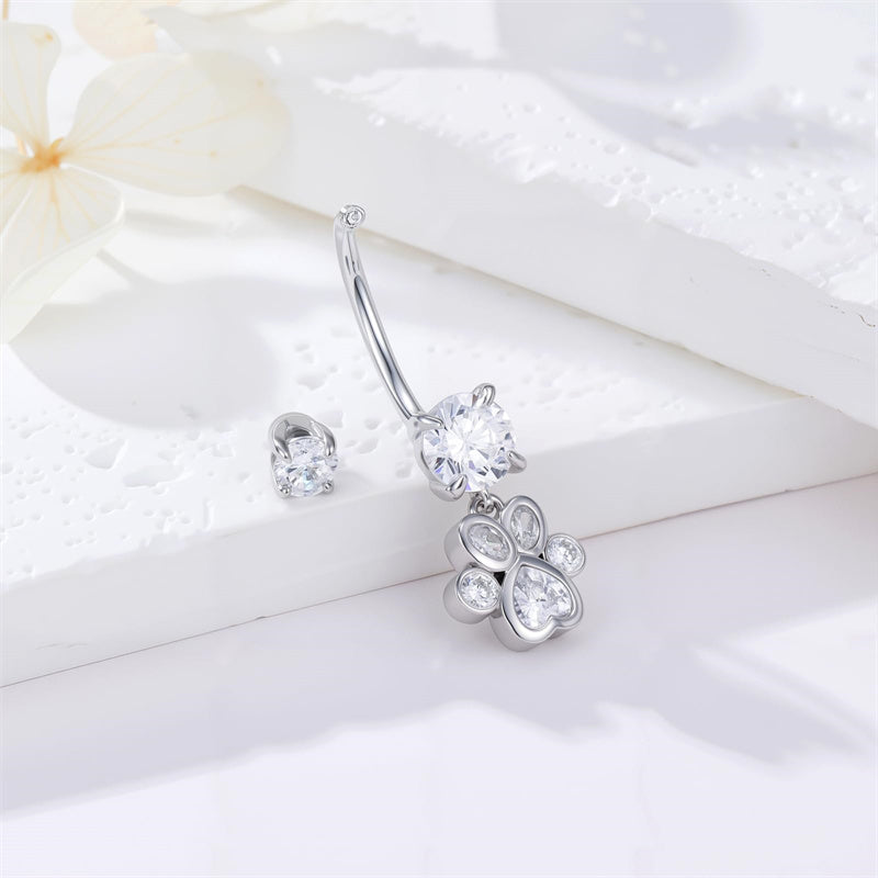 Sterling Silver Cubic Zircon Angel Wings Mermaid Tail Palm Tree Pet Paw Print Belly Button Ring
