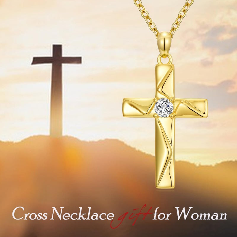 14K Gold Plated Cross Pendant Necklace Faith Jewelry Gift for Women