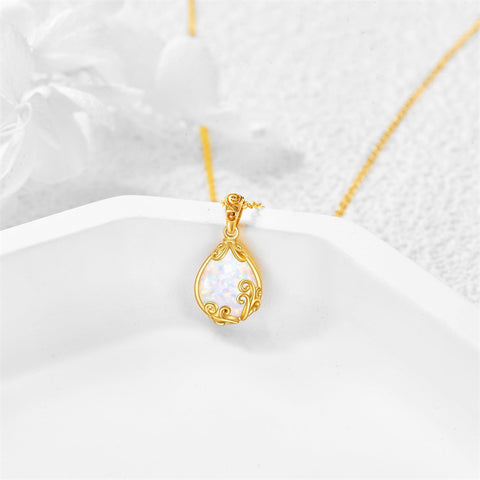 10K 14K 18K Yellow Gold Moonstone Opal Black Onyx Filigree Pendant Necklace