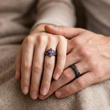 Sterling Silver 10K 14K 18K Gold Purple Gemstone Amethyst  Rings Set Couple Promise Rings Wedding Anniversary Rings