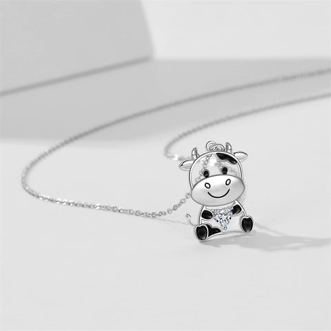 Birthstone Cow Necklace 925 Sterling Silver Pendant Necklace Cows Gifts for Women Sister Daughter