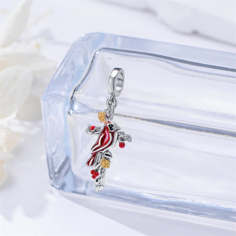 Sterling Silver Red Cardinal Bird Charm Beads