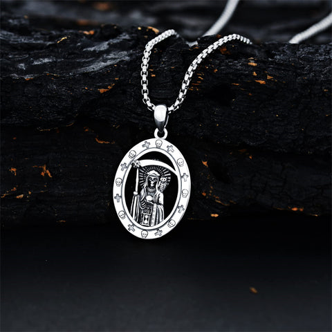 Sterling Silver Aztec Lion Cross Pendant Necklace