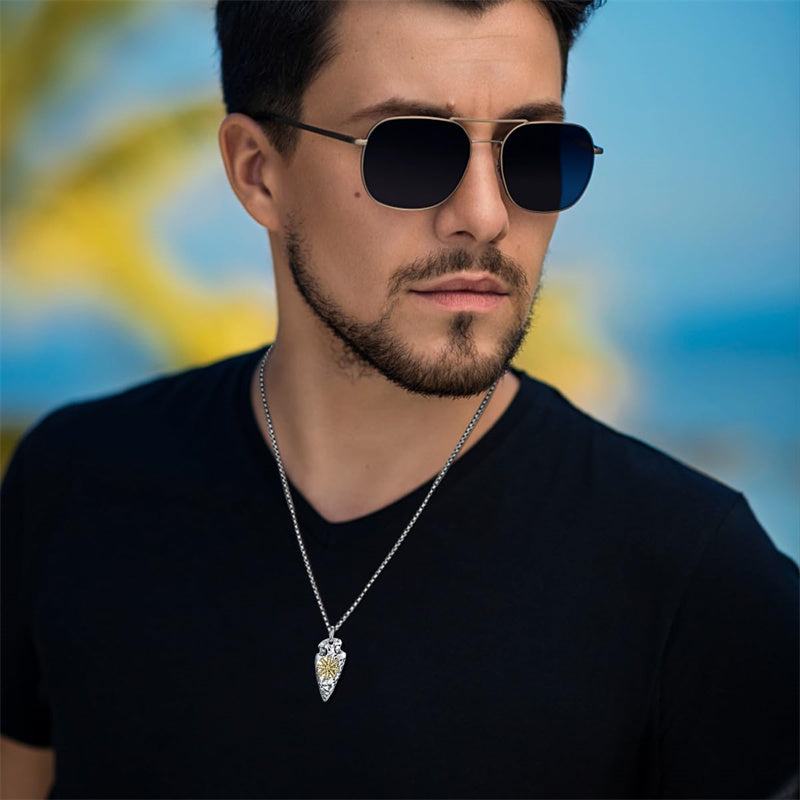 Sterling Silver Arrowhead Bear Claw Viking Compass Pendant Necklace