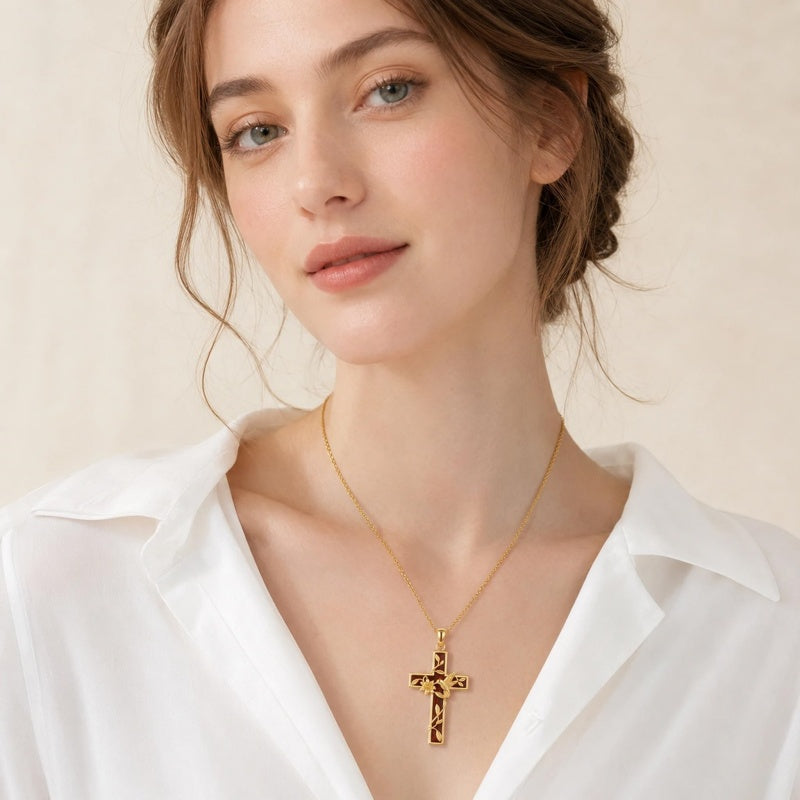 14K Gold Plated Wooden Pendant Necklace Beliefs jewelry