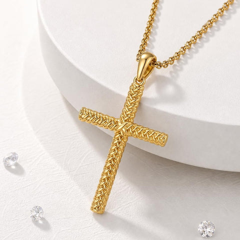 14K Plated Gold Cross Pendant Crucifix Necklace Christian Jewelry Baptism Religious Faith
