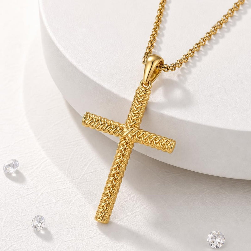 14K Plated Gold Cross Pendant Crucifix Necklace Christian Jewelry Baptism Religious Faith