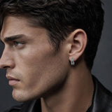 14K Gold Plated  Cubic Zircon Norse Viking Runes Hoop Earrings Viking Jewelry Gift for Men