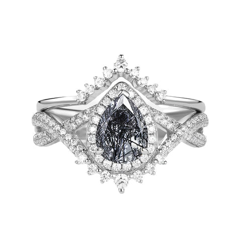 Sterling Silver 10K 14K 18K Gold  Pear Shaped Gemstone Engagement Rings Set