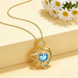10K 14K 18K Gold  12 Months Birthstones Sunflower Pendant Necklace Engraved with You are My Sunshine