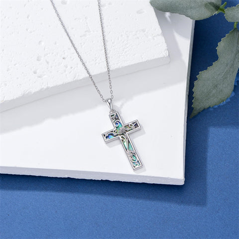 Sterling Silver Abalone Shell Bee Butterfly Dragonfly  Hummingbird Ladybug Cross Pendant Necklace for Women