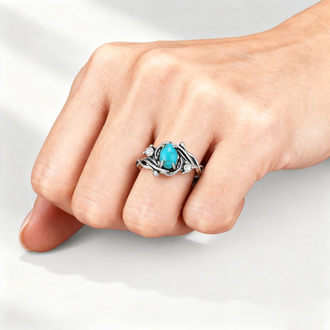 14K Gold Plated Turquoise Ring Western Jewelry Anniversary Birthday Gift for Women