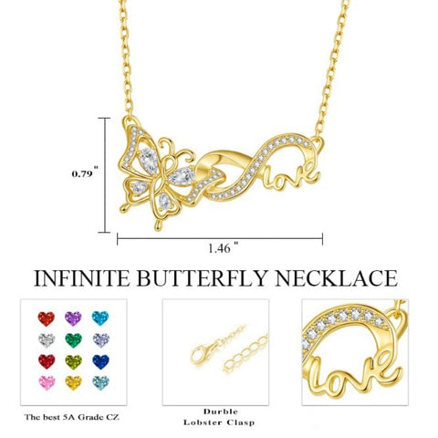 14K Gold Plated Birthstone Infinity Butterfly Necklace for Women