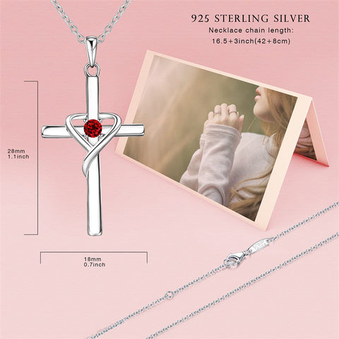 925 Sterling Silver Cross Necklace for Women Men CZ Birthstone Necklaces Gifts for Mother's Day Birthday