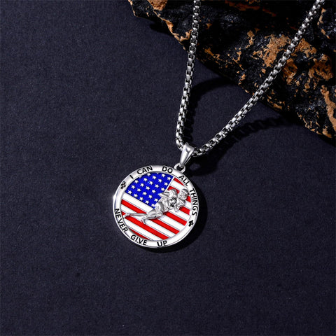 Sterling Silver American Flag Baseball  Basketball Boxing Football Golf Sports Pendant Necklace