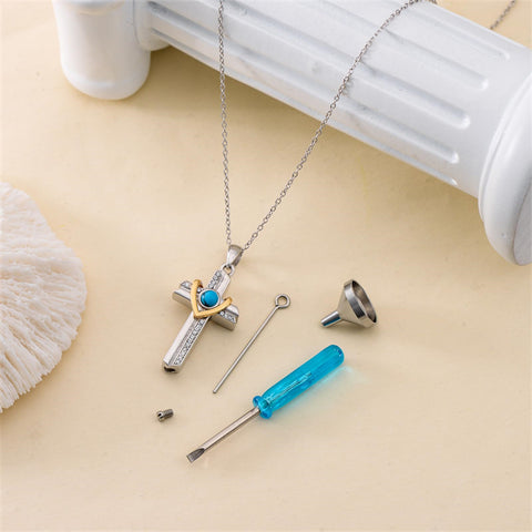 Cross Urn Necklace for Ashes Sterling Silver Turquoise Cremation Keepsake Memorial Pendant Cremation Ash Holder Jewelry