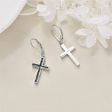 Cross Earrings Sterling Silver Dangle Drop Leverback Cross Earrings Religion Jewelry Christians Gifts for Women Men