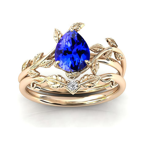 Sterling Silver 10K 14K 18K Gold 1ct Pear Shaped Gemstone Gemstone Engagement Ring Wedding Ring Sets