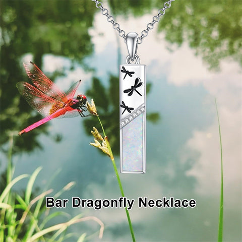 Sterling Silver White Opal Butterfly Dragonfly Tree of Life Paw Print Bar Pendant Necklace Gift for Birthday Christmas