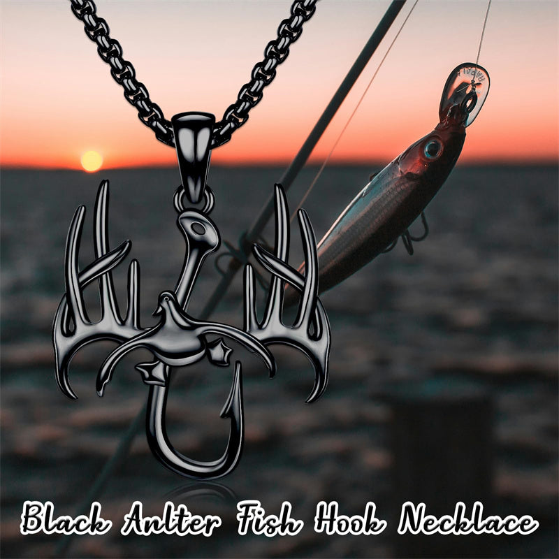 duck antler fish hook Sterling Silver Fish Hook& Antler Duck Pendant Necklace for Men– romanticwork