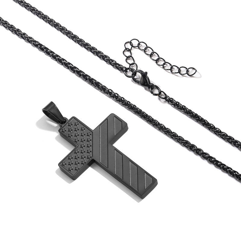 Personalized Men's Cross Necklace Bible Verse Stainless Steel American