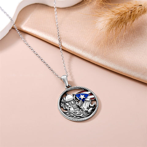 Sterling Silver Butterfly Frog Tree of Life Puerto Rico Flag Pendant Necklace