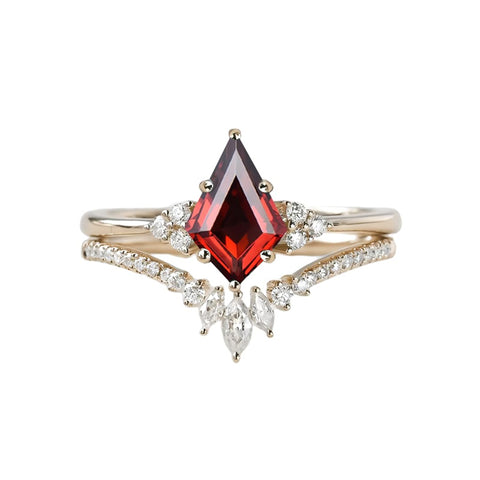 Sterling Silver 10K 14K 18K Gold Kite Cut Gemstone Wedding Ring Set