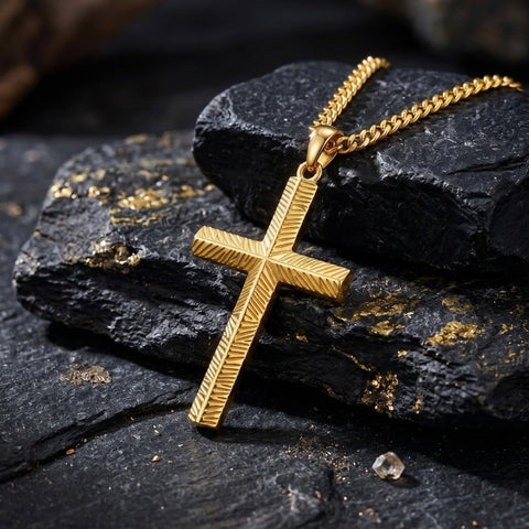Cross Pendant Necklace for Men 14K Gold Plated Minimalist Christian Jewelry Religious Gift