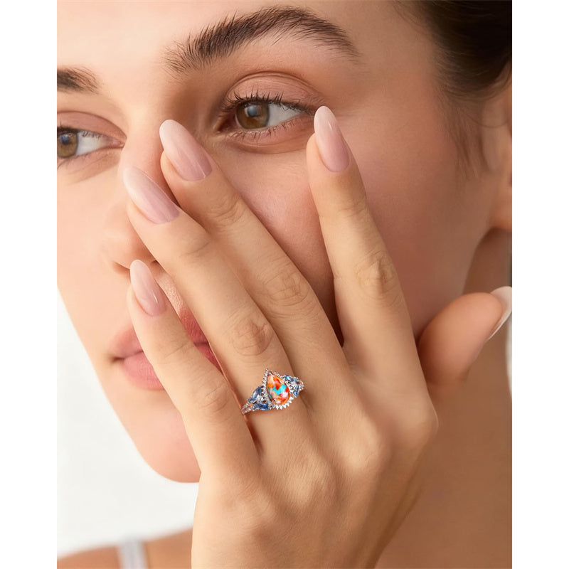 Sterling Silver Cushion Marquise Pear Round Oval Cut Turquoise Engagement Ring for Women