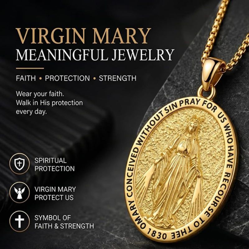 14K Gold Plated Saint Medal Christian  Pendant Necklace for Men