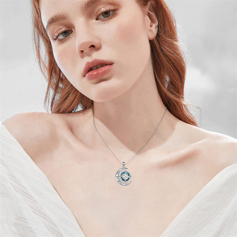 Sterling Silver Crystal Compass Pendant Necklace With Engraved