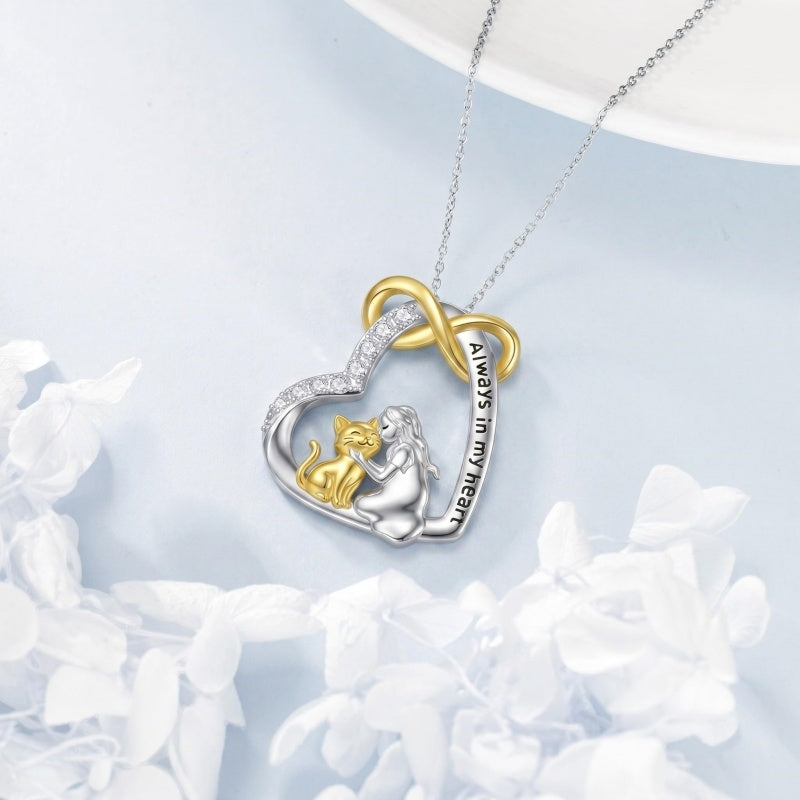 Sterling Silver Bunny Girl Pendant Necklace With Engraved Always in My Heart