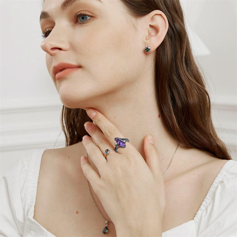 Copper Created Opal Amethyst Rainbow CZ Marquise Ring for Women