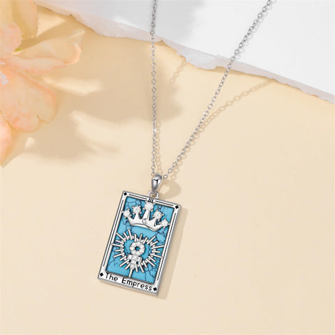 Sterling Silver Turquoise Empress The Lovers  The Moon Wheel Of Fortune The Sun Tarot Card Pendant Necklace