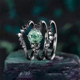 Sterling Silver 10K 14K 18K Gold 2CT Moss Agate Vine Leaf Women's Bridal Ring Sets for Wedding Engagement