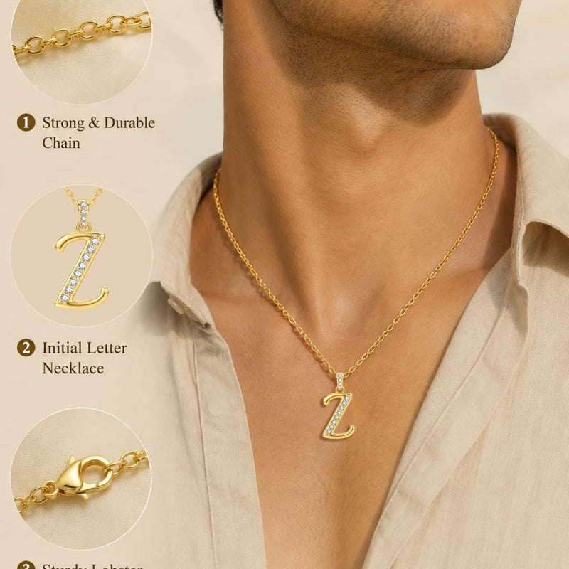Cubic Zircon 14K Gold Plated Initial Letter A-Z Pendant Necklace