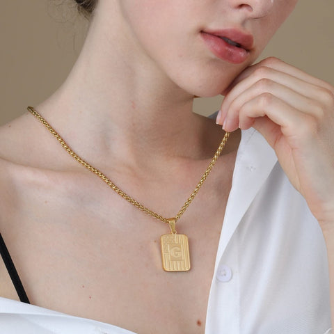 14K Gold Plated  American Flag Initial A-Z Pendant Necklace for Men